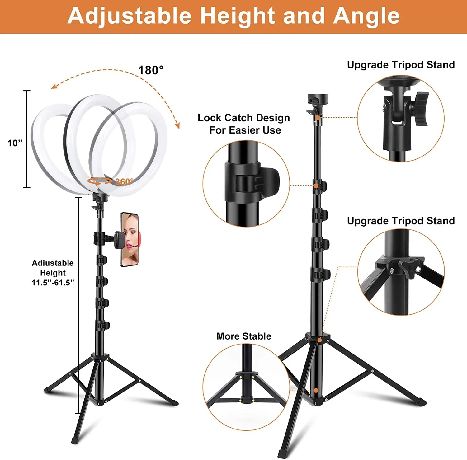 

Selfie Ring Light 10" with Tripod Stand 63"/160 cm Right Light with Stand Selfie Light for YouTube/Photography/Video/TIK Tok