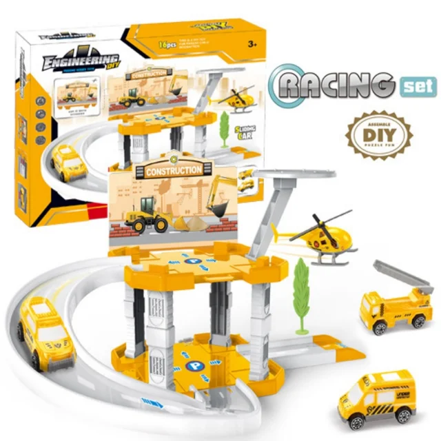 set of assembled car toy set with 360 degree rotation DIY scene puzzle toy, glider rail car toy set, parking lot toy, children's 2