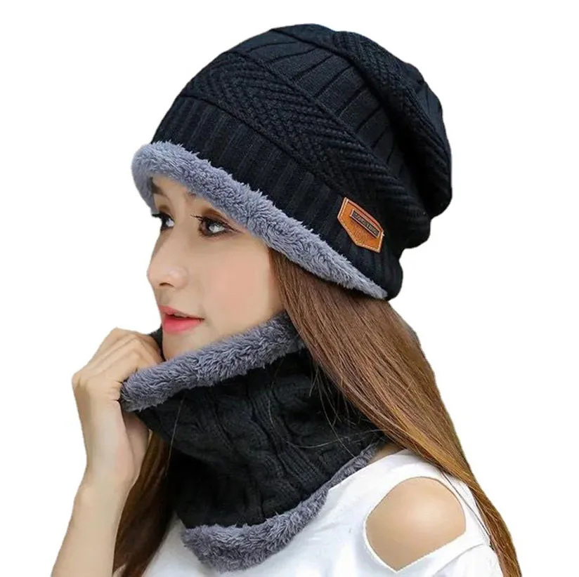 Winter Fleece Scarf Hats Thicken Plush Warm Beanies Wool Knit Caps Men Women Outdoor Cycling Ski Cold Protection Neck Mask Hat