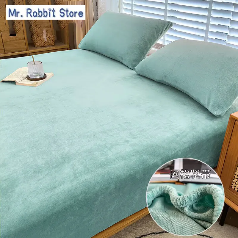 Warm Velvet Bedspread Mattress Cover Winter Plush Elastic Fitted Sheet Double Bed Sheet Soft Bed Protector 90 120 150 180 200