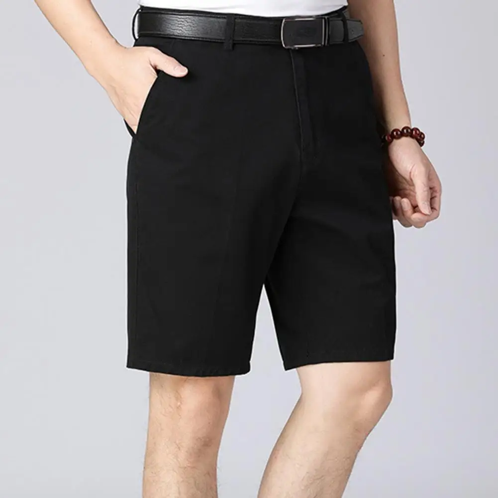 

Men Button-zip Fly Shorts Elegant Knee-length Men's Shorts with Side Pockets Zipper Closure Breathable for Father for Summer