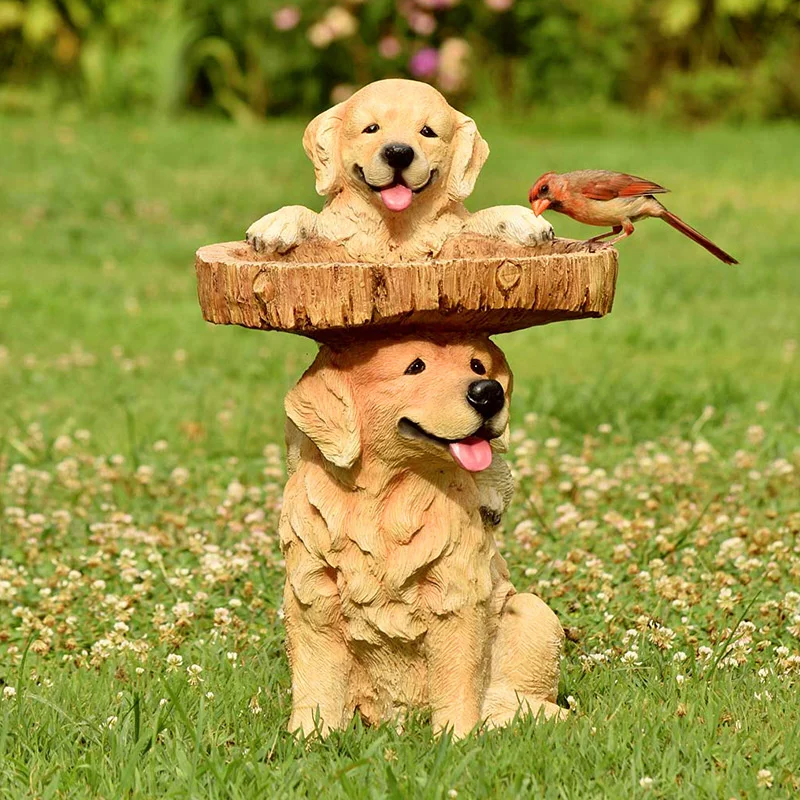 

Garden Animal Statue Birds Feeder Resin Dog Raccoon Cock Hedgehog Fox Sculpture Birds Food Feeder Garden Ornaments Decor