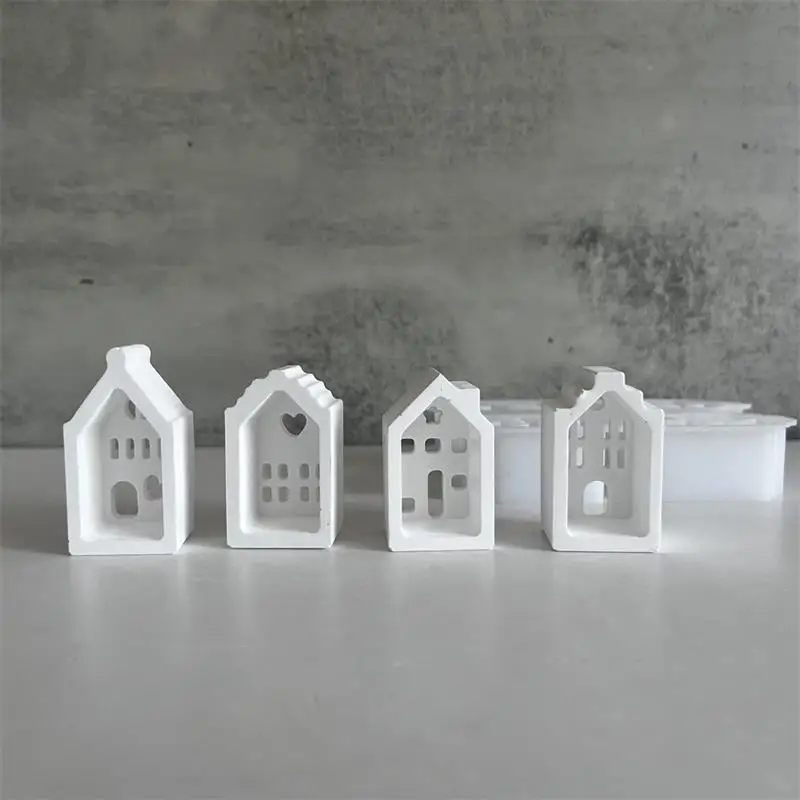 Silicone Mold 4-piece European Style House Silicone Mold Scale Atmosphere Decoration Lighting House Gypsum Drip Mold Aromatherapy Candle Mould