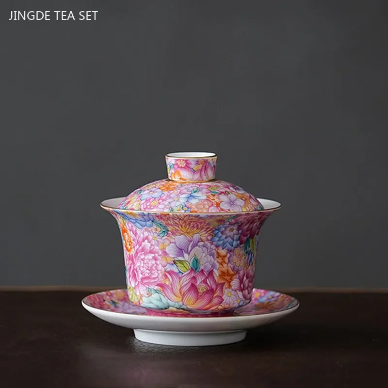 Enamel Color Ceramic Tea Set One Pot and Six Cup Suit Custom Exquisite Teaware Accessories Chinese Beauty Filter Teapot