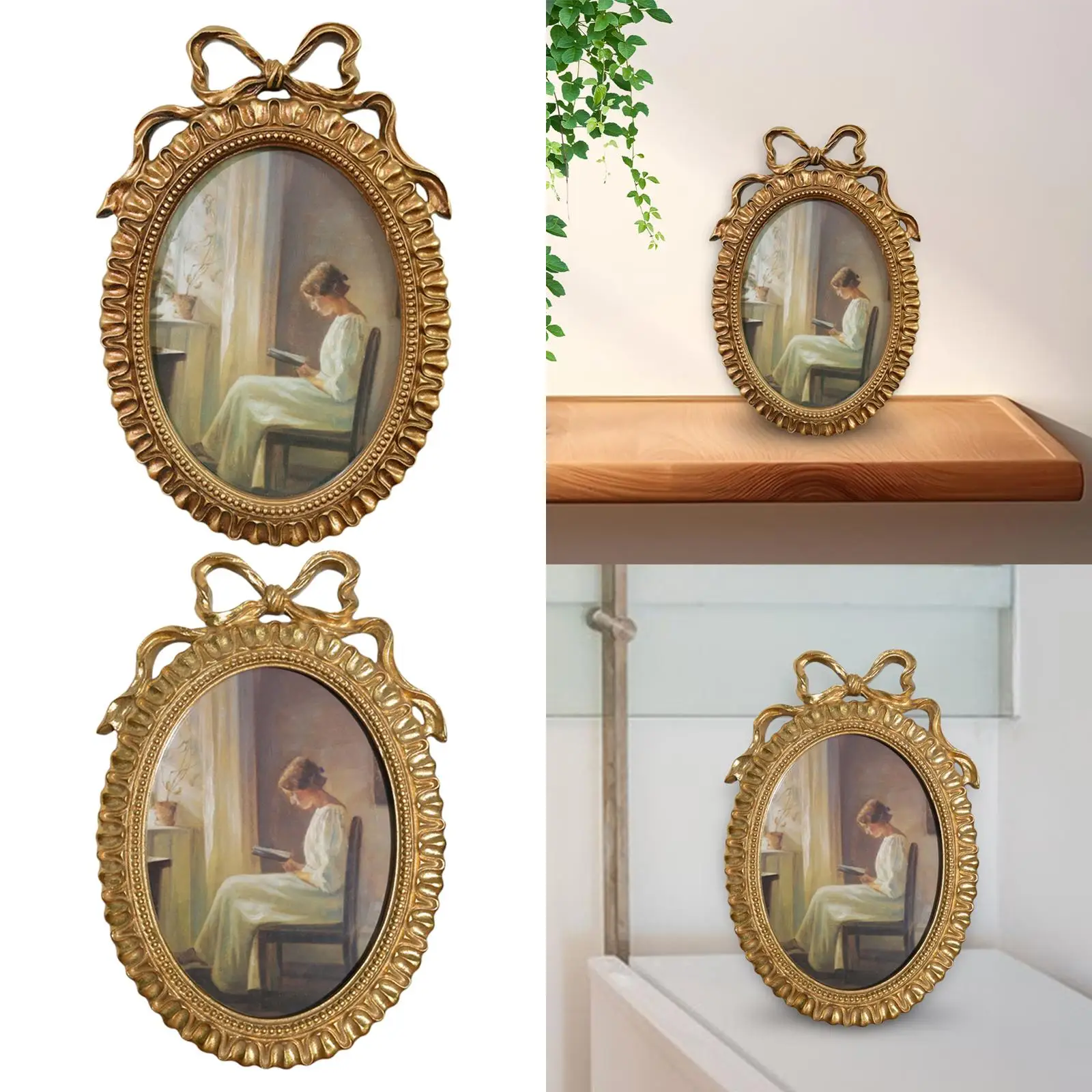 Resin Oval Picture Frame 25.5x17.5cm Tabletop Display and Wall Hanging Handmade Retro Styled for Office Studio Accessory Elegant