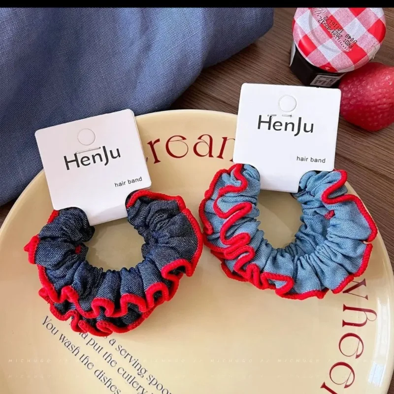 2-teiliges Damen-Haargummi-Set aus Denim mit Koreanischer Spitze, Niedliche Süße Hochelastische Haarbänder, Hochwertiges Haaraccessoire – Detail 13