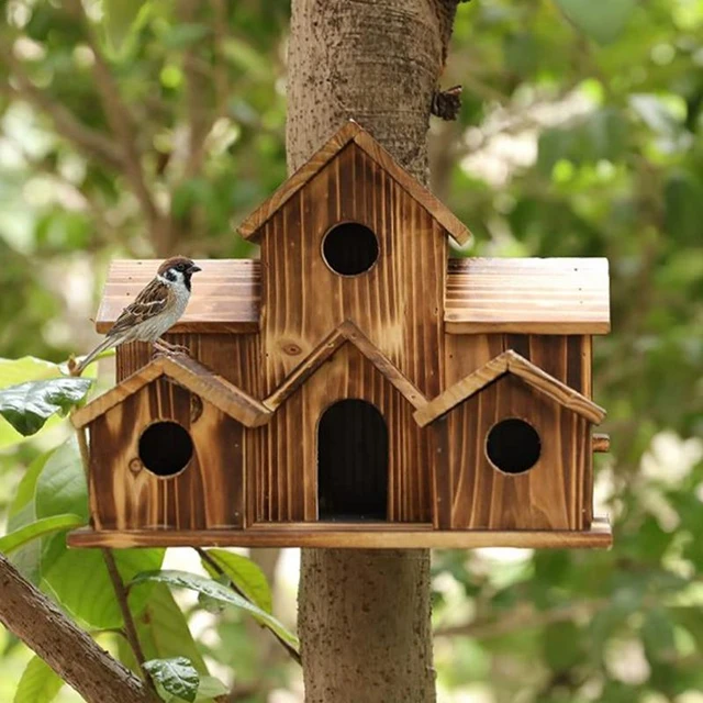 Maison d'oiseaux en bois 6 trous Nid d'oiseau Jardin extérieur Jardin  arrière Patio Décor suspendu