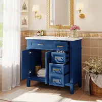 36-inch Bathroom Vanity with Resin Sink, Modern Bathroom Cabinet in Blue, Featuring Two Soft Close Doors and Four Drawers 2