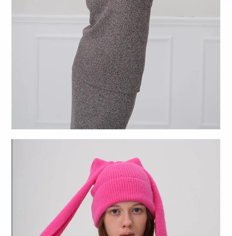 Heiße Winter-Hasen-Hüte für Frauen, lange Ohr-Beanie-Mütze, gehäkelte Strickmütze, Hasenohren-Hüte für Frauen, warme Hüte, Pullover-Kappe – Detail 11