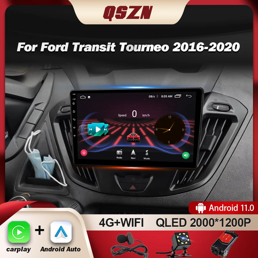 QSZN For Ford Transit Tourneo Custom 2016-2020 Car Radio Carplay Stereo Android13 Multimedia Player Head Unit Navigation 4G WIFI