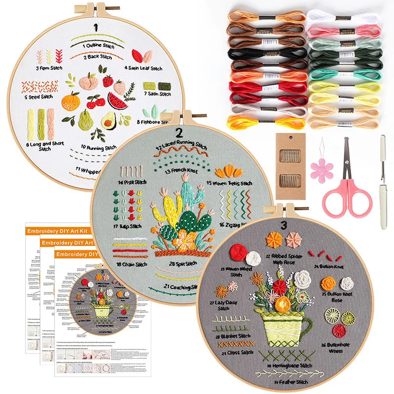 Embroidery Kit for Beginners Different Stitches Beginner Embroidery Kit for Adults Kids with EN Instructions Hoop Thread Cloth