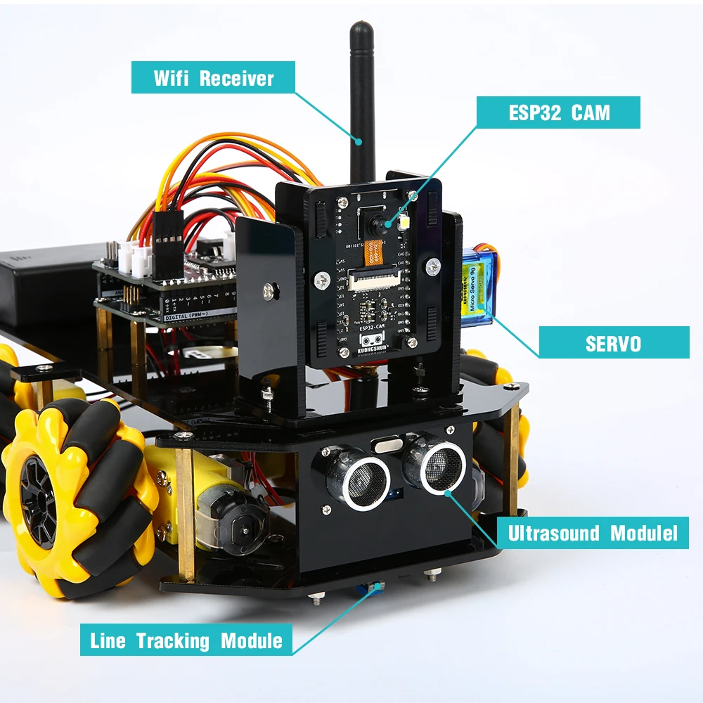 KUONGSHUN 스마트 로봇 카 스타터 키트, 아두이노용 ESP32 캠, 328P 로봇 키트, 오픈 소스 개발 보드