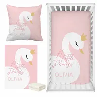 LVYZIHO Pink Cute Swan Crib Sheet Set, Custom Name Baby Girl Crib Bedding Set, Baby Shower Gift Bedding Set