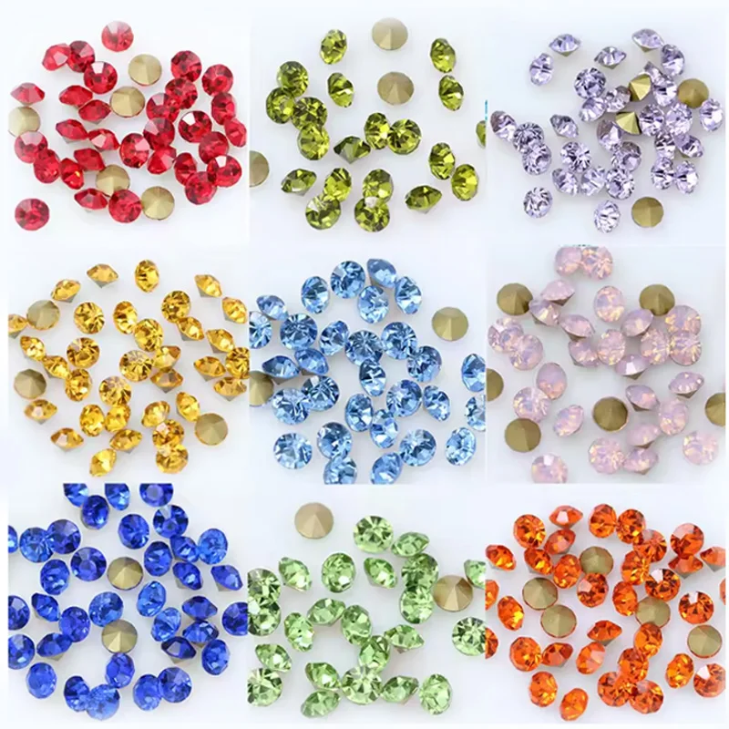 DS-14928 SS2-SS45 Mélange De Couleurs Coniques En Verre Chatons Pierre Pointue Arrière En Cristal Strass Nail Art Gemme Fabrication De Bijoux En Strass Fournisseur - (Type : SS3 1,2-1,4 Mm144p