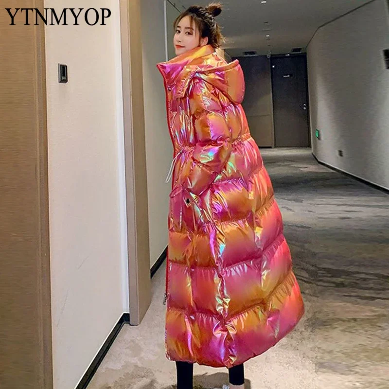 

Glossy Waterproof Parkas Long Women Hooded High Street Fashion Thick Warm Clothing Oversized Jacket Coat Female XS-XL YTNMYOP