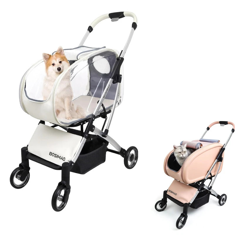 uyoyous Big Dog Stroller Grey Ventilated Foldable Pet Cart 25.2×31.4 with  4 Rubber Wheels and Adjustable Handle Zipper Entry, Mesh Skylight Cat Dog