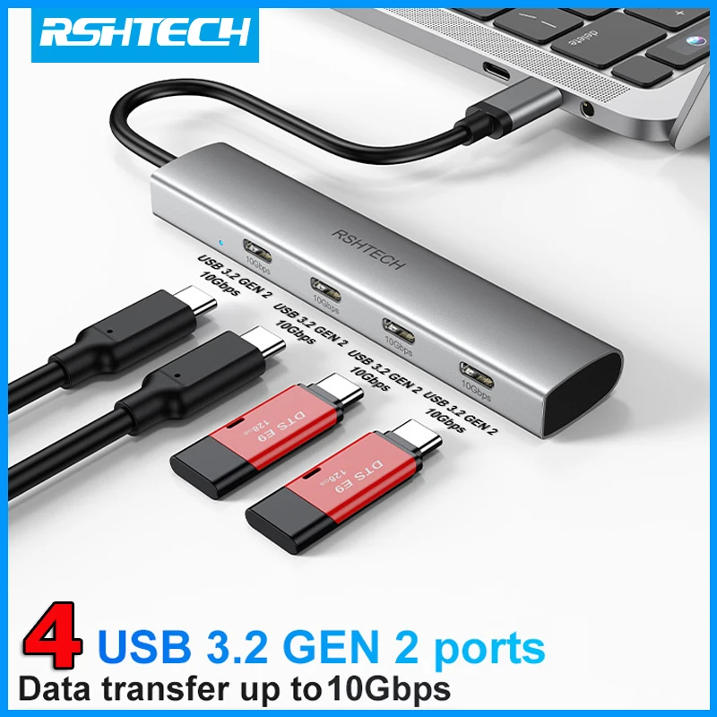 

RSHTECH 10Gbps USB C Hub 4 Ports USB C to USB 3.2 Gen 2 Splitter Portable Multiport Expander for Laptop MacBook Chromebook