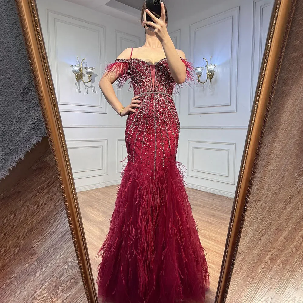 chinese dress ladies Dark Red Mermaid Long Prom Dress with Beading  FancyVestido