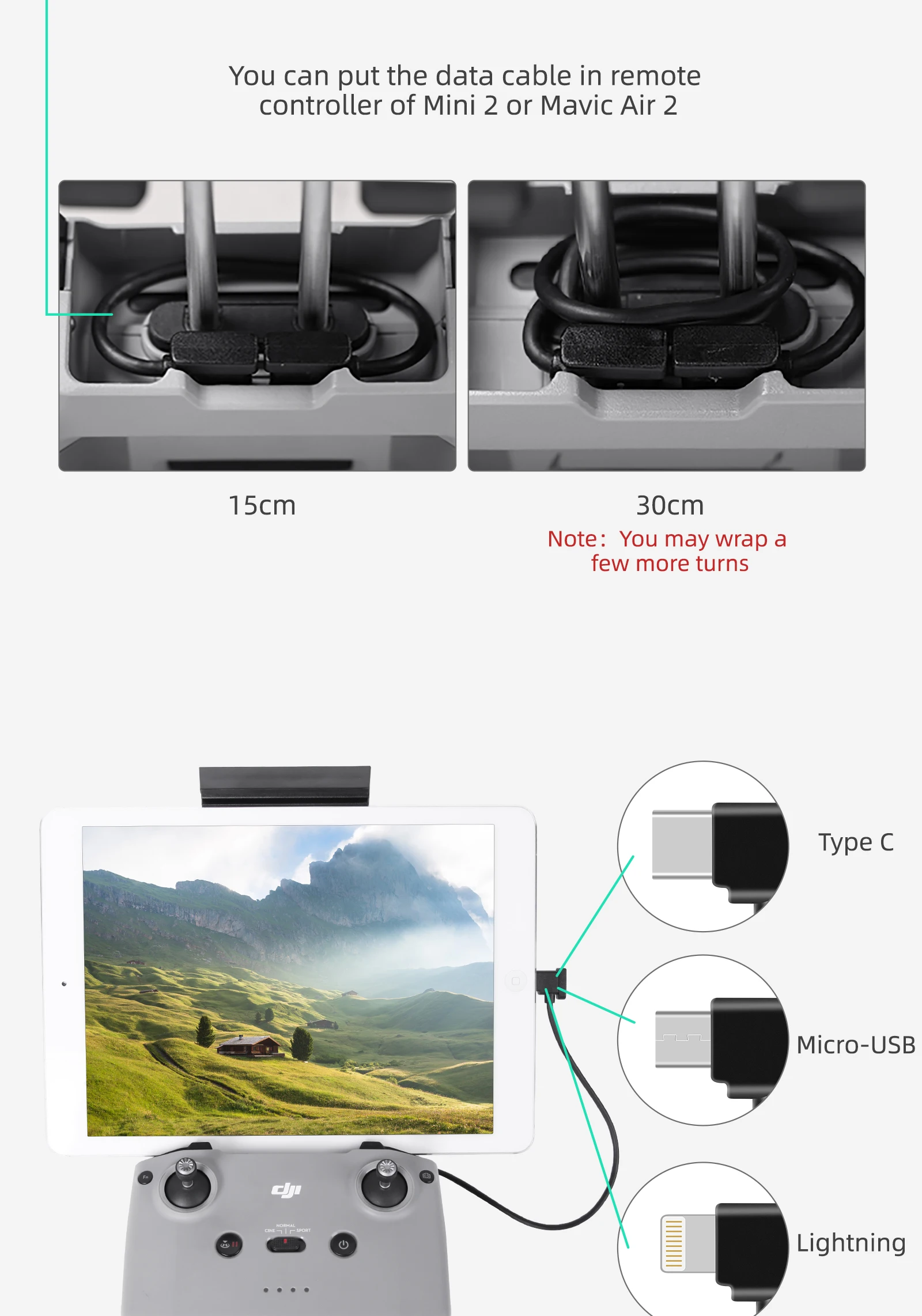 Description Picture 4 of itemOTG Data Cable for DJI Mavic 2/Mini 3/3PRO/SE/Air/Spark Drone Remote Control to Phone Tablet Micro USB Type-C IOS Connector Line