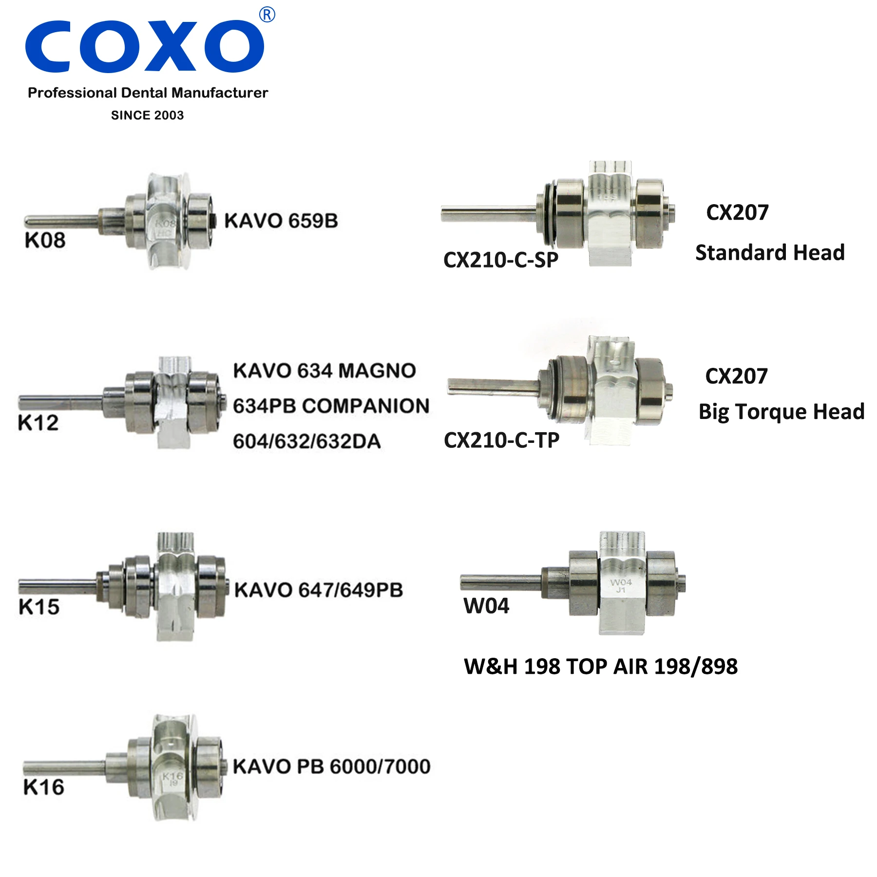

COXO Dental Turbine Rotor Cartridge Fit KAVO W/H High Speed Handpiece K08 K12 K15 W04 CX210-C-SP CX210-C-TP