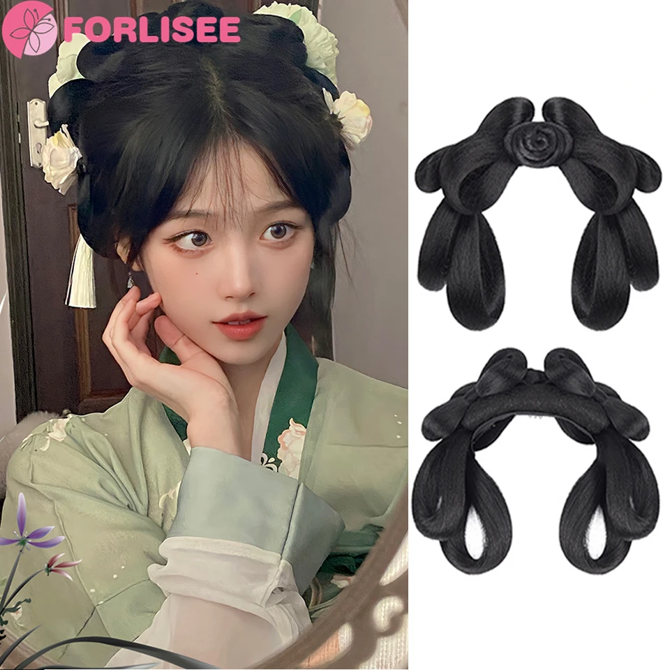 FORLISEE 합성 골동품 Hanfu 가발 여성 원피스 게으른 가발 가방 골동품 트위스트 헤어 매듭 매일 다목적 스타일링..