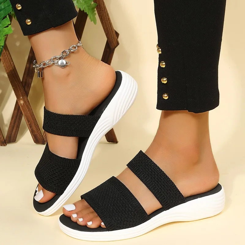 

2023 New Sandals Women Shoes Summer Peep Toe Shoes For Women Light Slippers Solid Color Casual Wedge Sandals Zapatillas Mujer