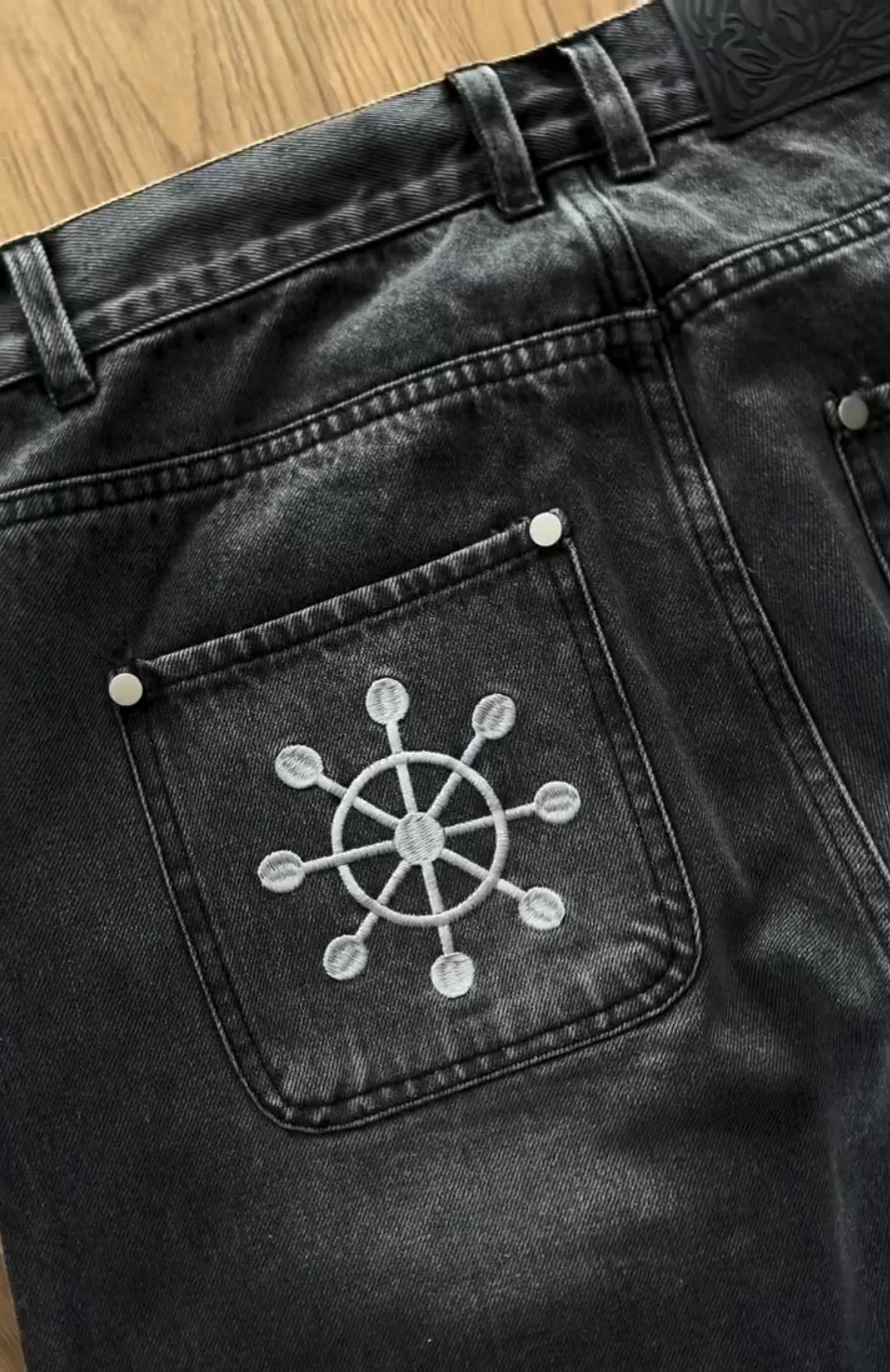 Y2K Gothic Japanese Embroidery Baggy Jeans High Street Retro Straight Wide Leg Denim Pants Harajuku Work Pants Pirate Jeans 3