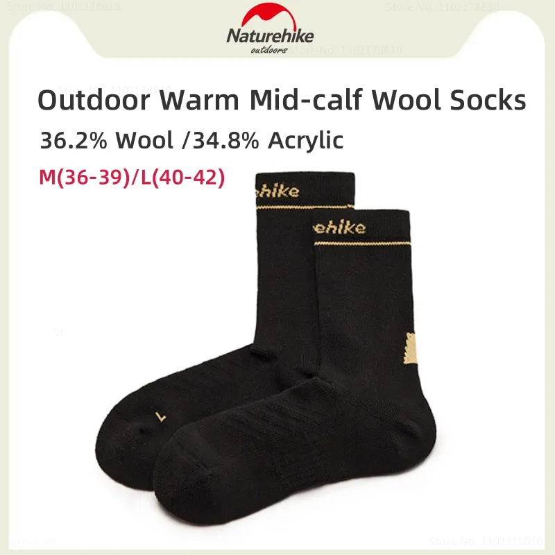

Naturehike Men's Warm Right Angle Wool Socks Anti-Odour Breathable Mid Calf Sports Socks Outdoor Hiking Comfort Running Socks