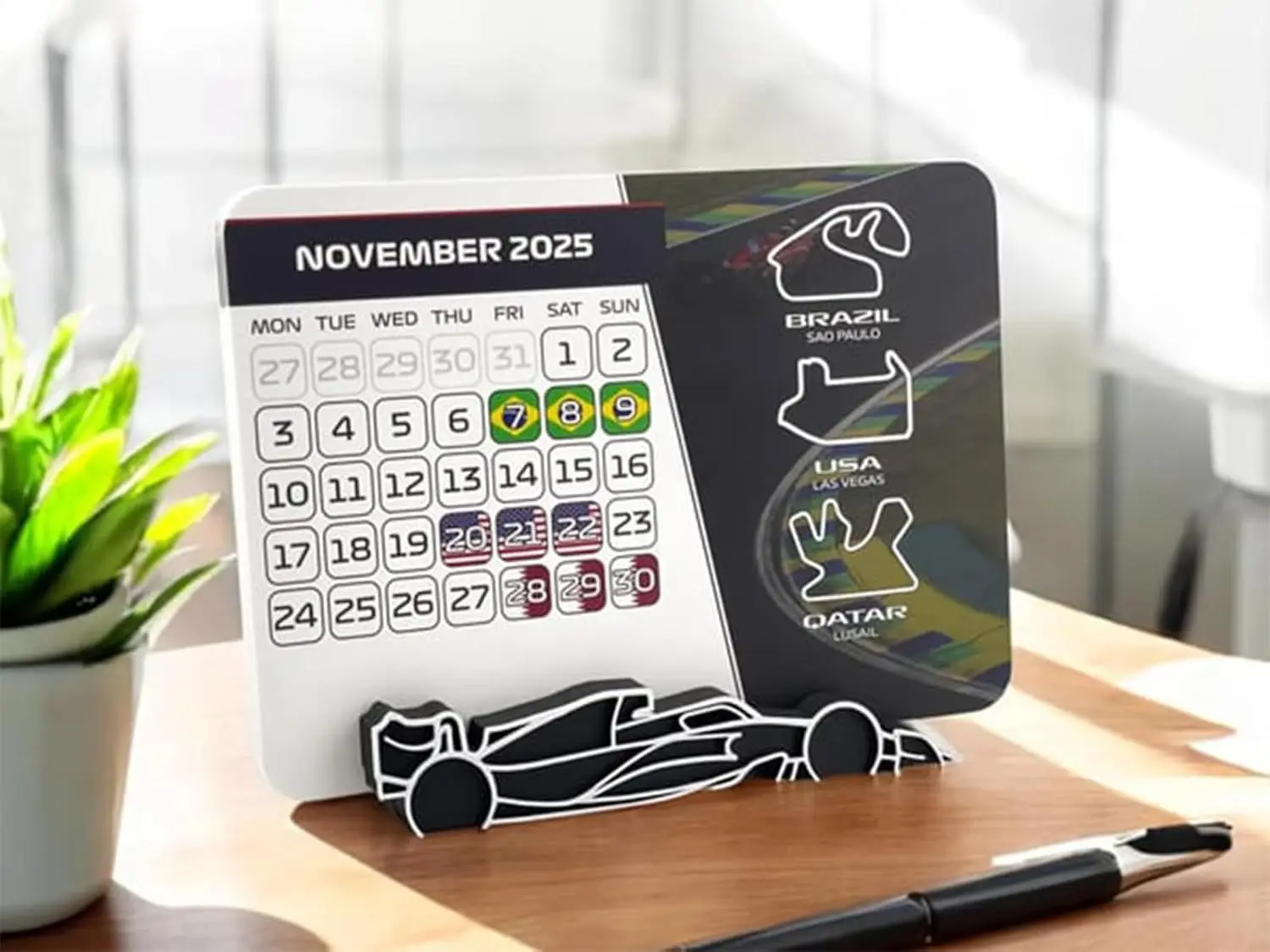 Desktop Calendar with Car Stand Racing Schedule Calendar for F1 Fans desk calendar