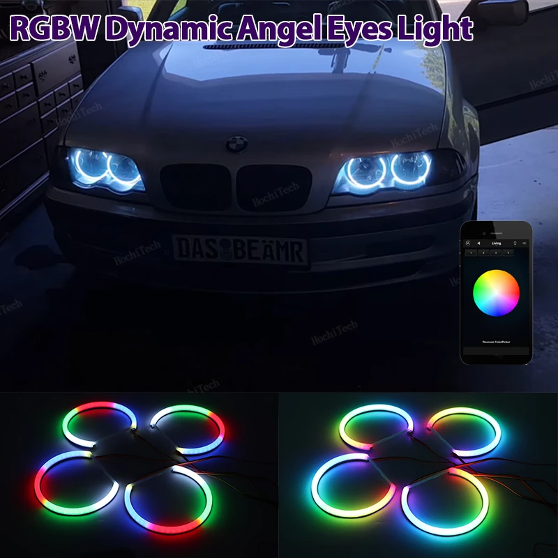 

Sequential RGBW multi-colored Phone Remote Control Halo Ring DRL LED Angel Eyes Kit For BMW 3 5 7 Series E46 E39 E38 Turn Signal