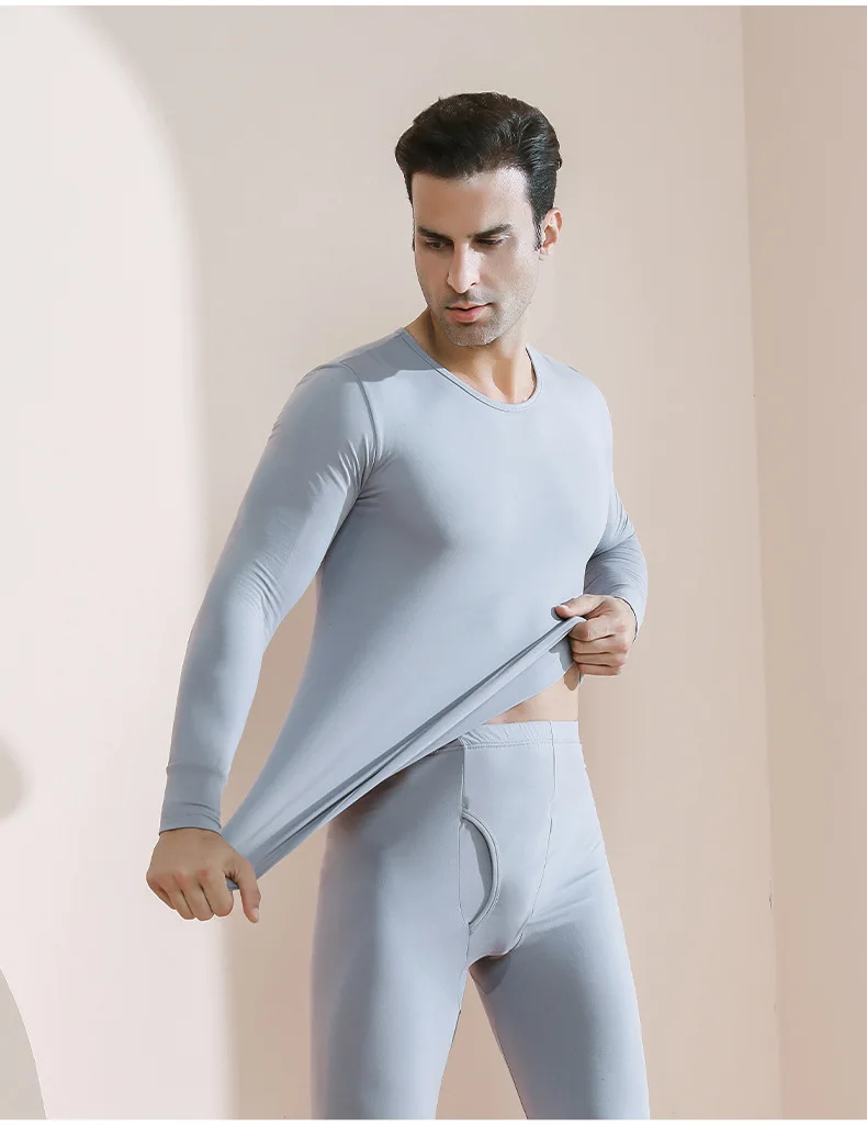 Haut Thermique En Soie Pure Jasmine Silk Pour Homme – Manches Longues, Col Rond – Couleur Unie