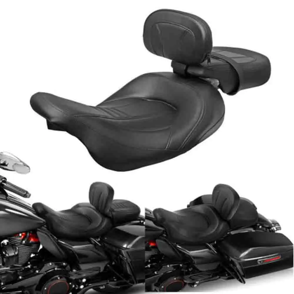 Motorcycle Black Driver Passenger Two-Up Seat w/ Rider Backrest For 09-2023 Harley CVO Touring Street Road Glide Special Classic