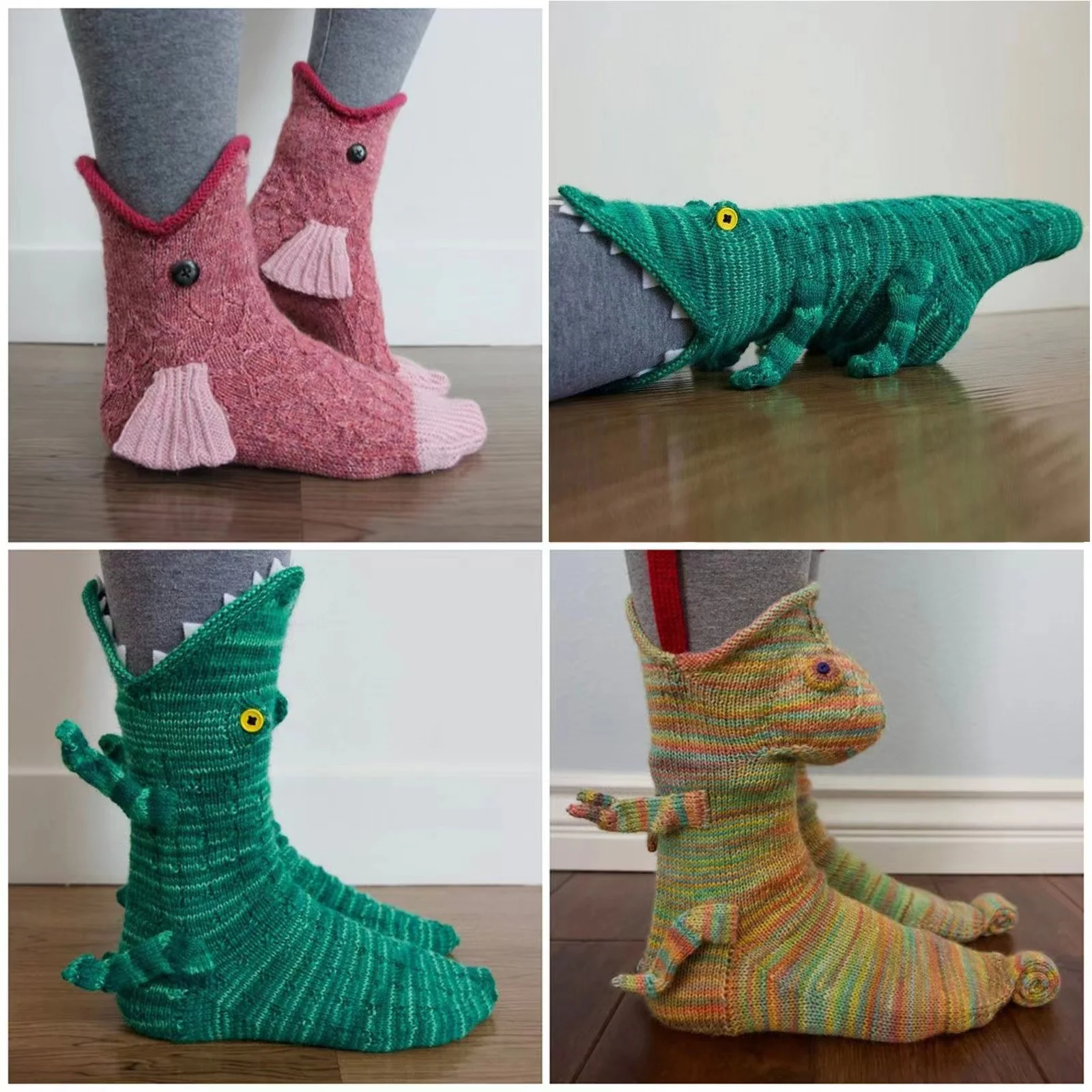 Új karácsonyi Adomány Zokni Cápa Chamaeleon Krokodil 3D Kreatív Széleskörű Száj Kötött Zokni aranyos Divatcikk téli Felmelegedés Ülésterem Zokni