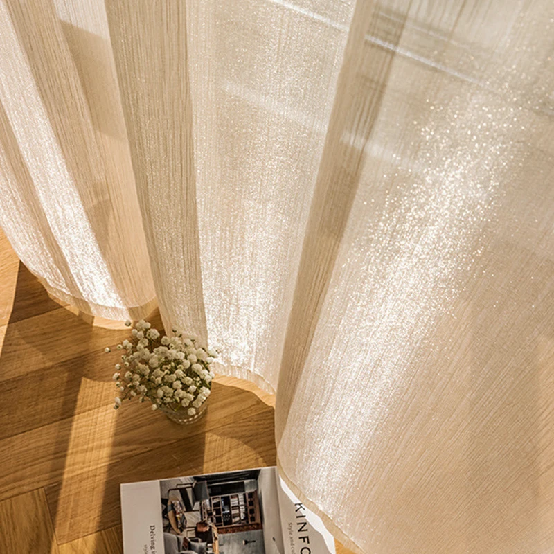Ensemble Rideau Voile Transparent Beige, 2 Panneaux, Poche Tringle, Texture Légère, Pour Fenêtre Jusqu'à 60x80 Pouces