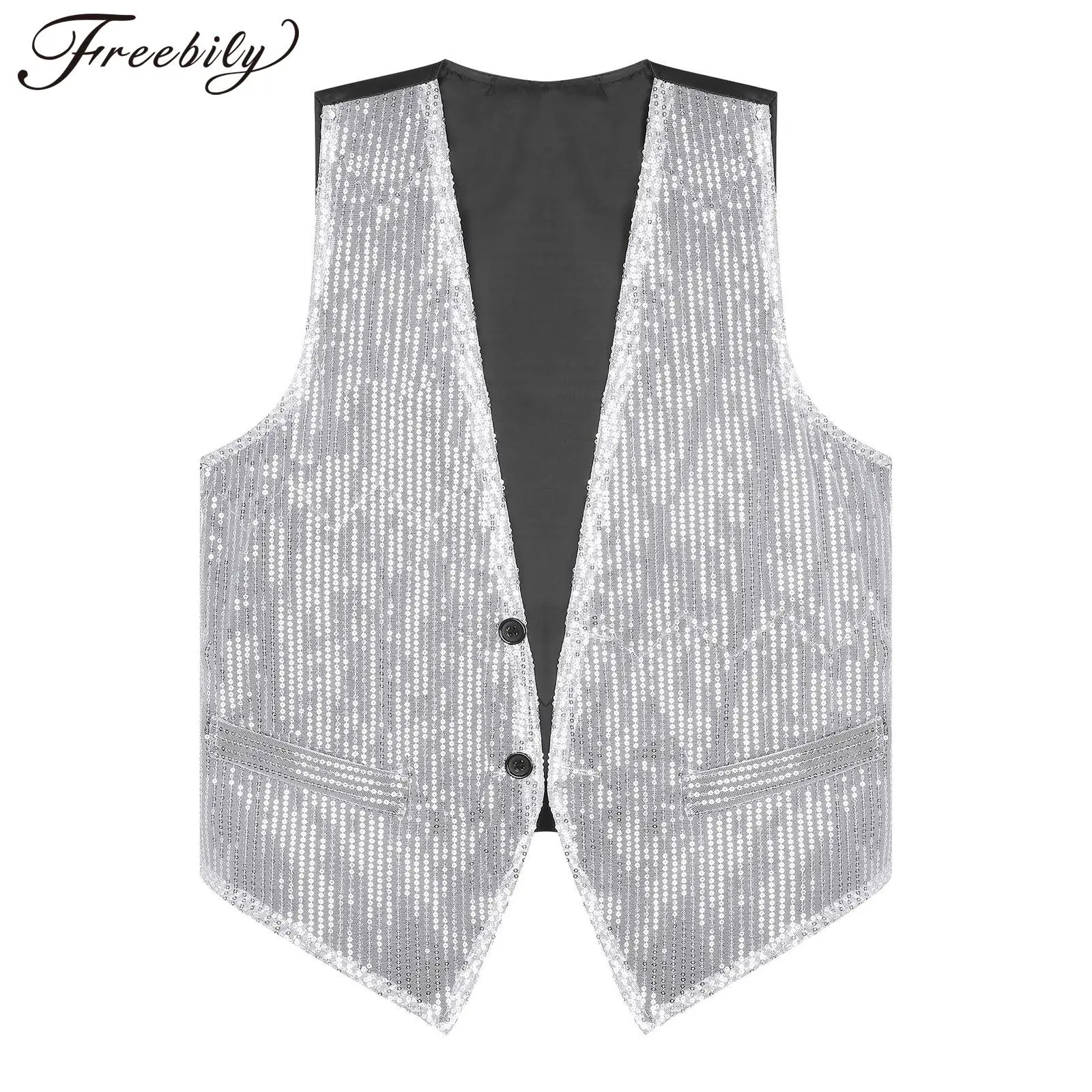Gilet Uomo Con Paillettes – Discoteca, Scollo A V, Per Feste, Carnevale E Matrimoni A Tema