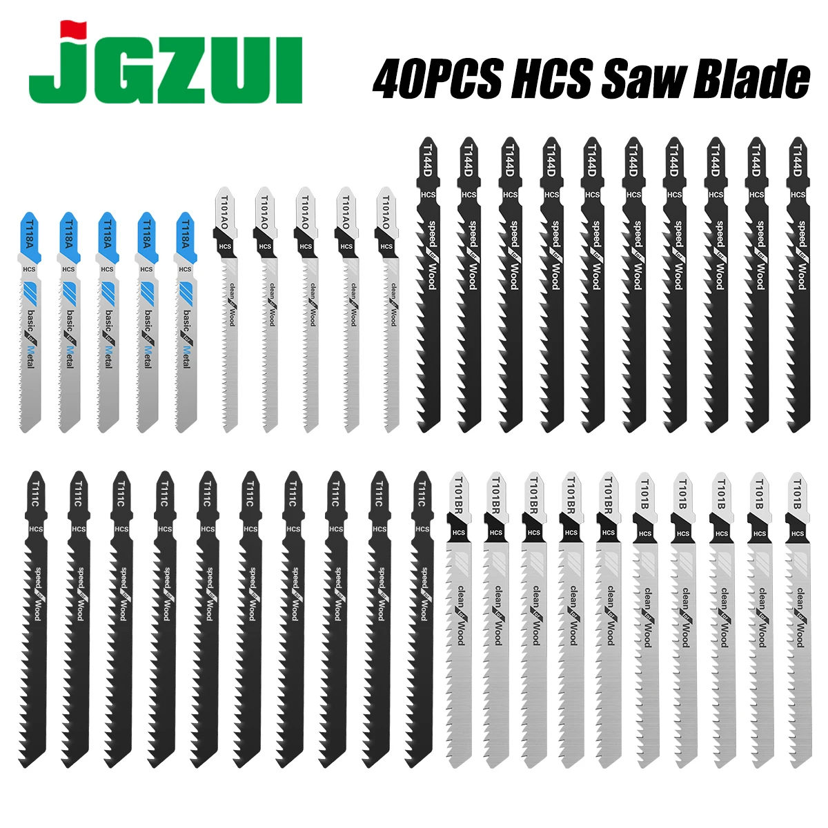 

40pcs Jig Saw Blade Set T-shank HCS Assorted JigSaw Blades Sharp Fast Cut Down Jigsaw Blade For Wood Metal Plastic Cutting