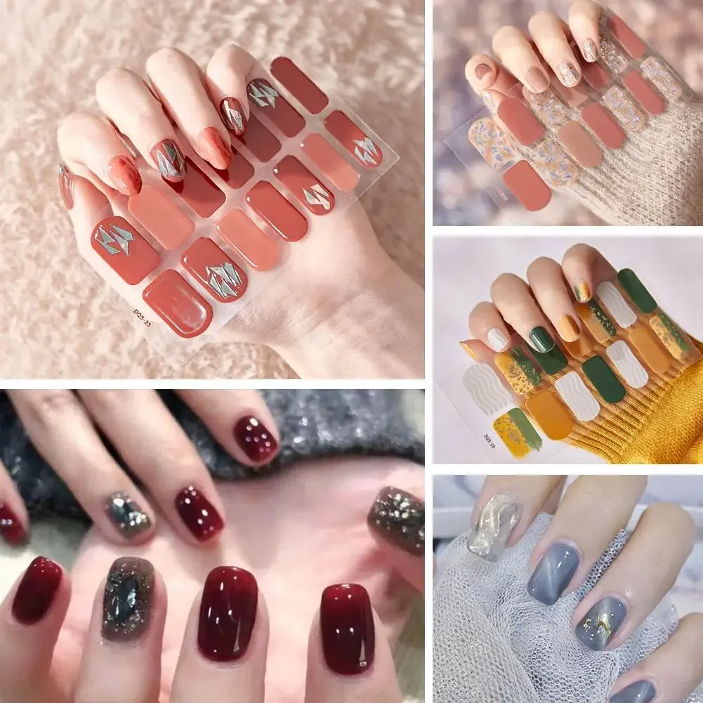 Heallor Semi Cured Gel Nails Art Stickers For Nail Art Diy Manicure Salon 3d Laser Hot Stamping Nail Art Stickers Japanese Color 2