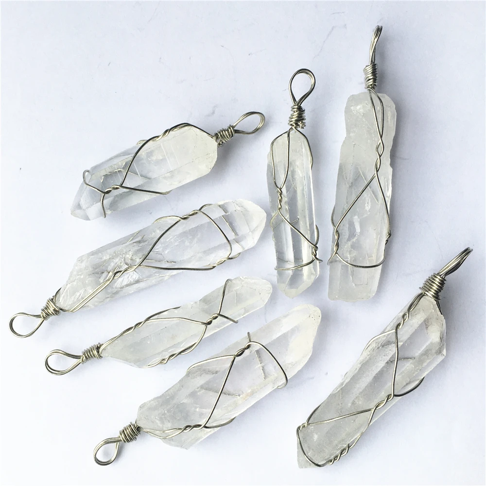 7pcs Chakra Pendant Natural Stone Pendant Raw Ore White Crystal Column Point Healing Crystals Diy Wire Wrapped Jewelry Making