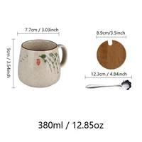 350ml Japanese Retro Ceramic Coffee Mug With Lid And Spoon Milk Breakfast Cups Home Heat-resistant Teacup Tumbler Water Mug Gift 6