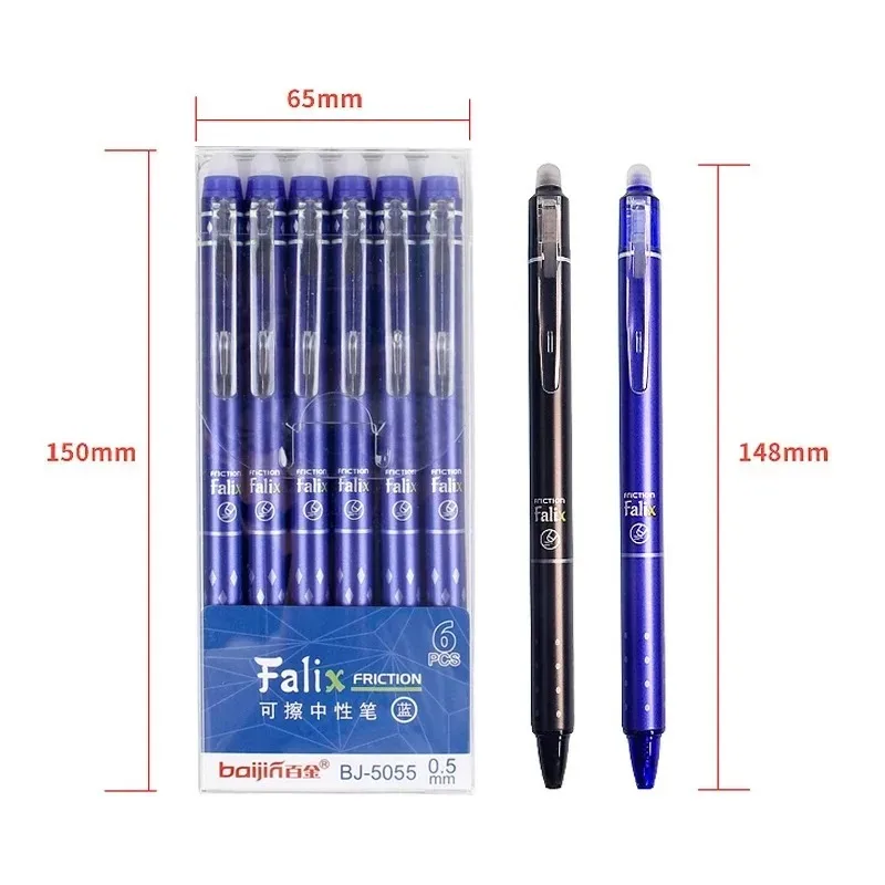 0.5mm 개폐식 지울 수 있는 젤 펜 세트(리필 포함) 검정색 파란색 젤 잉크 내장형 지우개 사무용품 시험 문구 키트