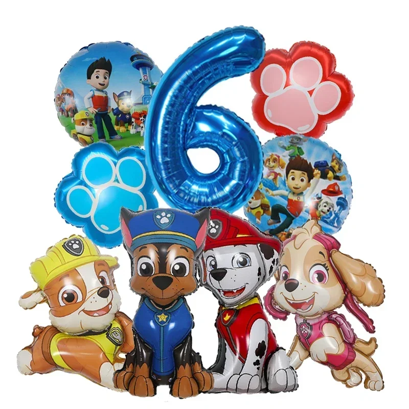 9 stücke Cartoon Paw Patrol Thema Folie Ballon Anzahl Ballon Kinder Geburtstag Party Dekoration Baby Geschenk Party Chase Skye Ballon – Detail 7