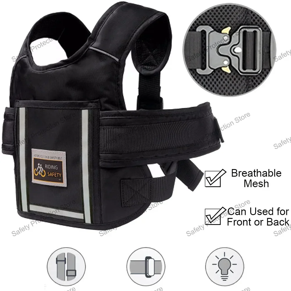 Kids Adjustable Motorcycle Safety Belt Child Reflective Front or Rear Seat Safety Belt Motorcycle Breathable Anti-Drop Harness safety harnesses