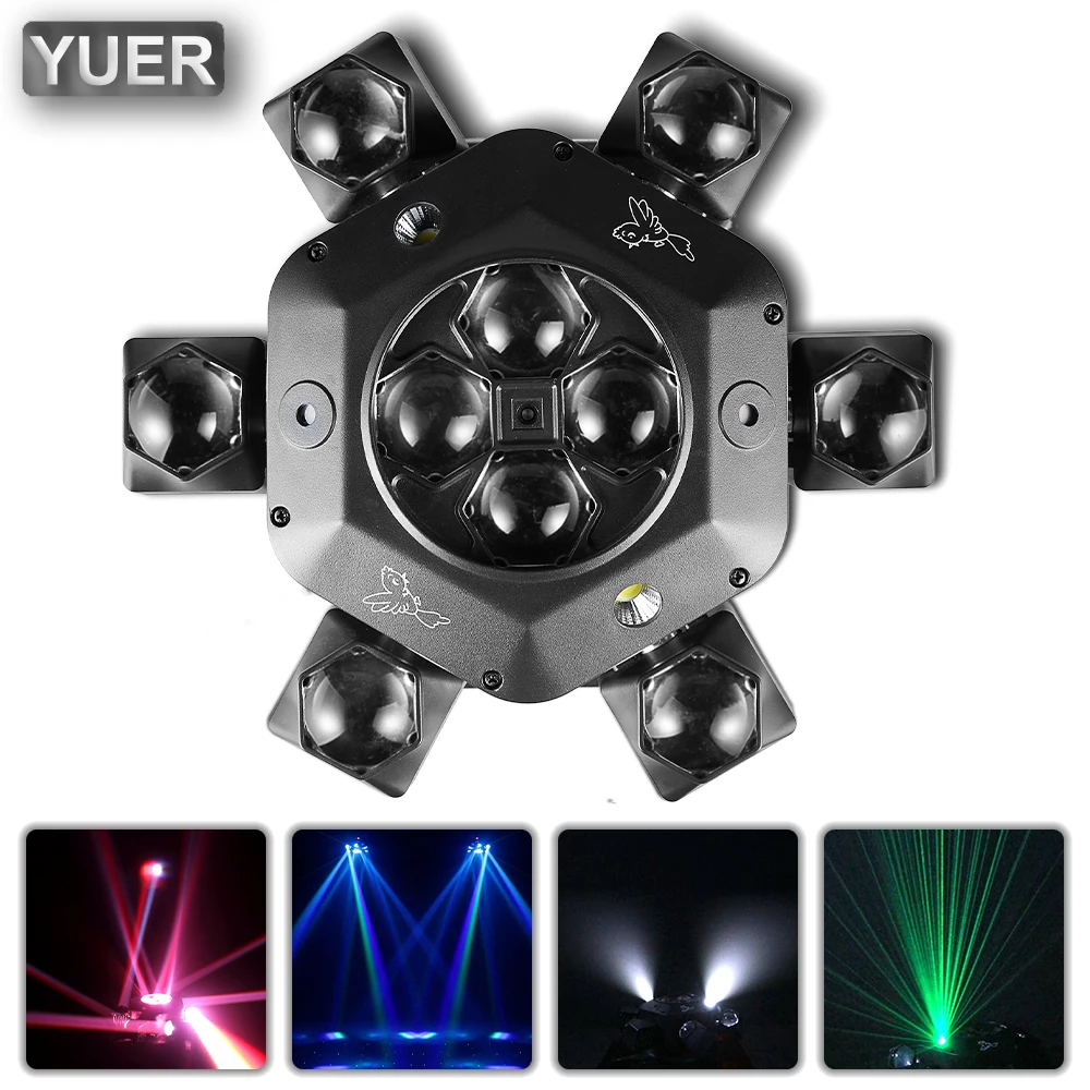 

Remote Control 10X10W RGBW 6 Head LED Beam Moving Head Light with RG Laser Effect DMX Stage Lighting for Disco Music Bar Party