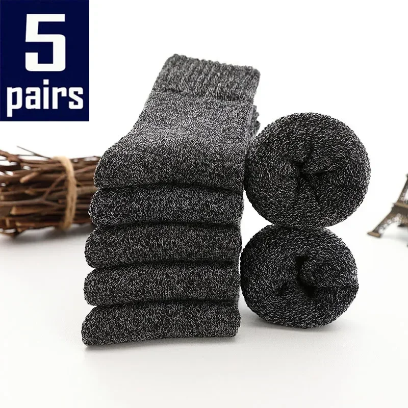 

5 Warm Male Thick Hombre Casual Calcetines Stripe Keep Quality Socks Wool Comfortable Pair/lot New Winter High Men's