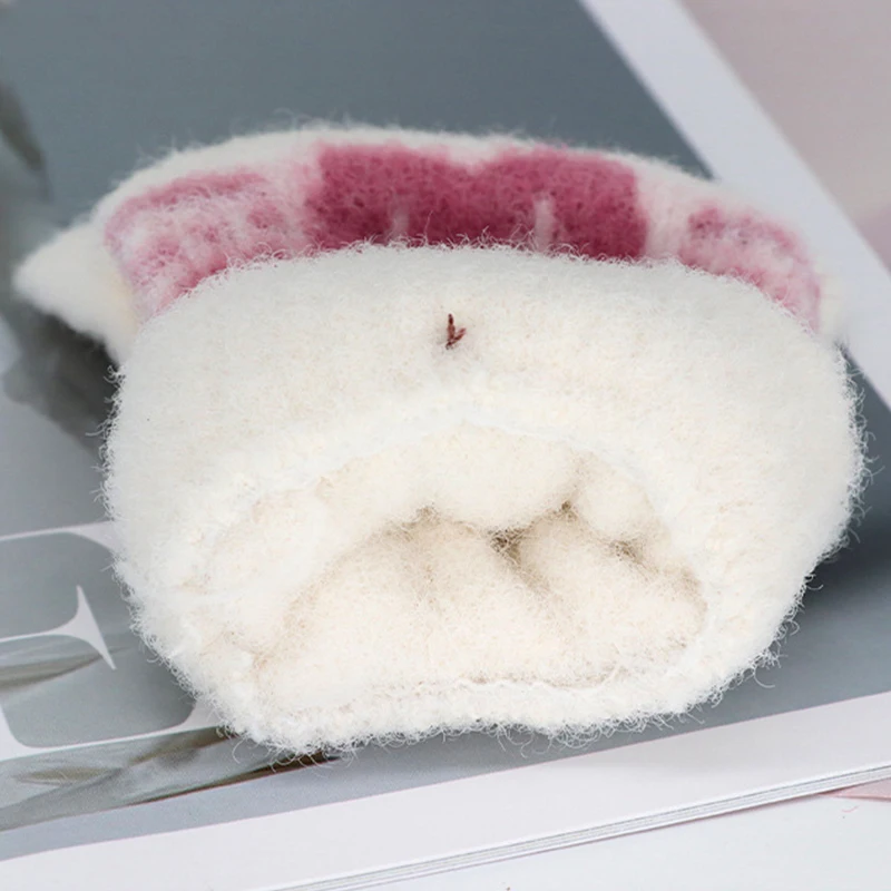 Autumn Winter Warm Gloves Flip Cover Fingerless Gloves Soft Kids Girl Cute Cartoon Half-finger Knitted Plus Velvet Riding