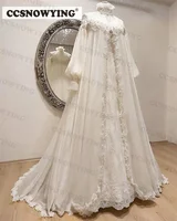 Fashion Chiffon Appliques Muslim Wedding Dresses Long Sleeve High Neck Islamic Bridal Gown Arabic Dubai Vestidos De Novia 1