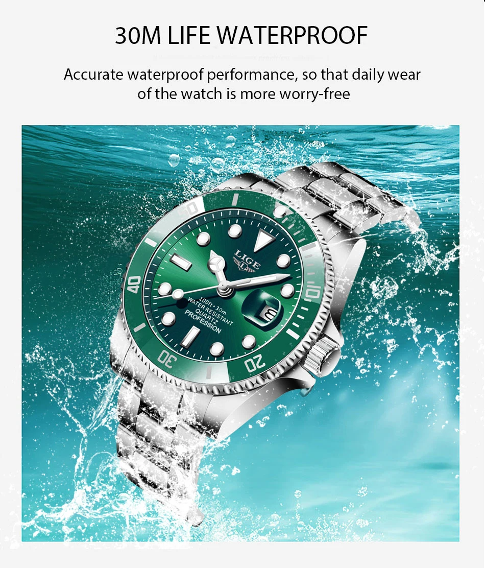 Lige top marke luxus mode taucher uhr herren 30atm wasserdichte datum uhr sport uhren herren quarz armbanduhr relogio maskulino – Detail 12