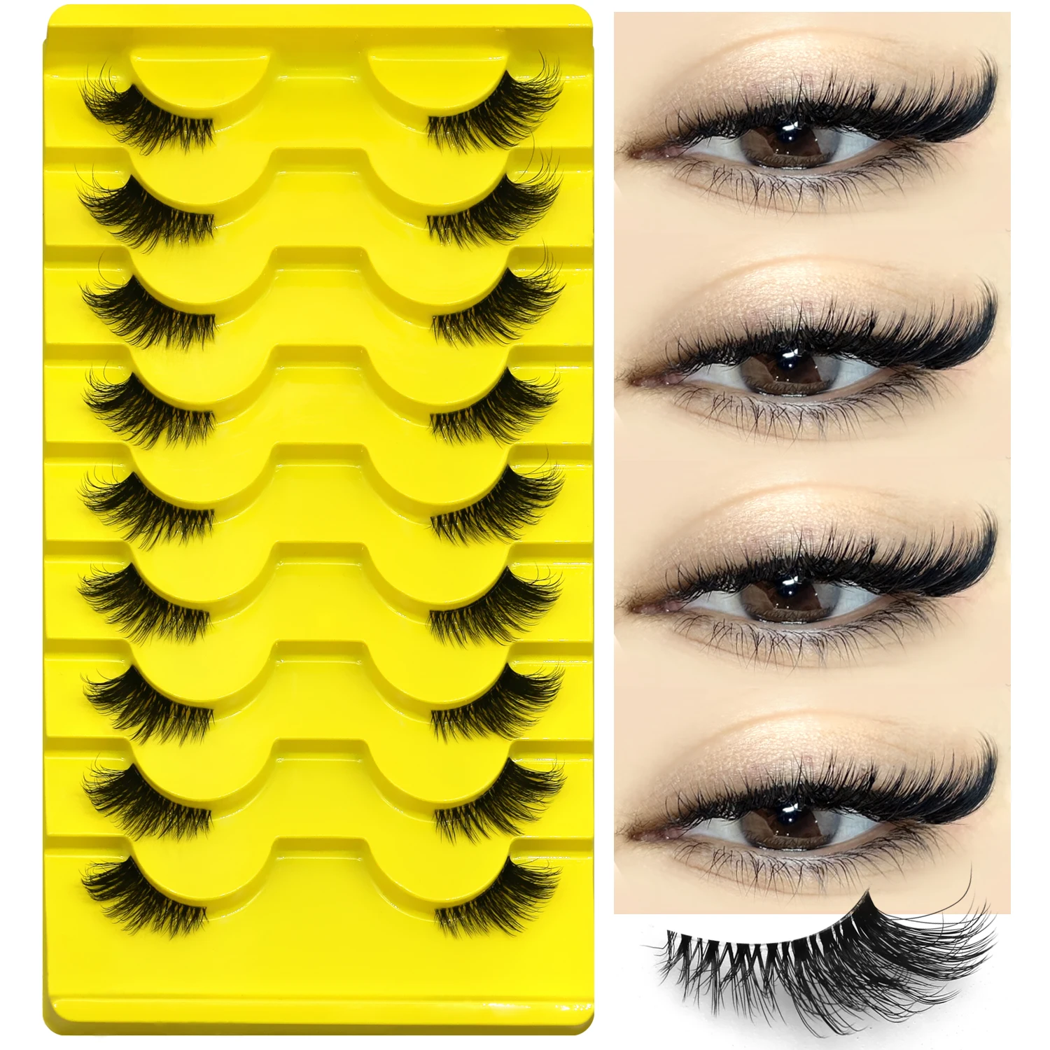 Veltrinay Halbwimpern, natürliche künstliche Wimpern, zarte Katzenaugenwimpern, klares Band, Akzent, kurze falsche Wimpern, Make-up