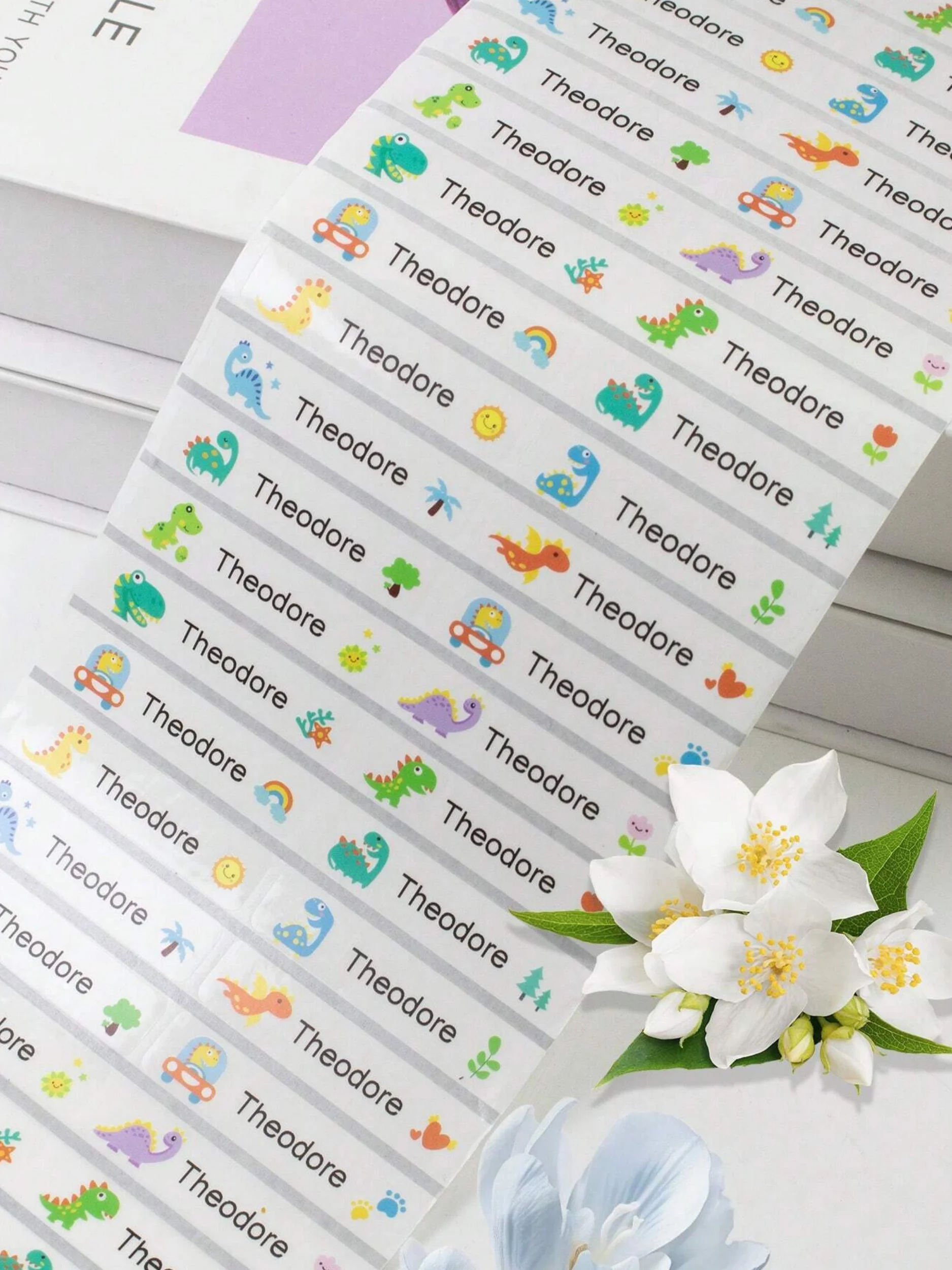 4,6 * 1,1 cm personalisierte Namensaufkleber für die Kindertagesstätte, transparente bunte individuelle Namensetiketten, anpassbare Dinosaurieraufkleber – Detail 4