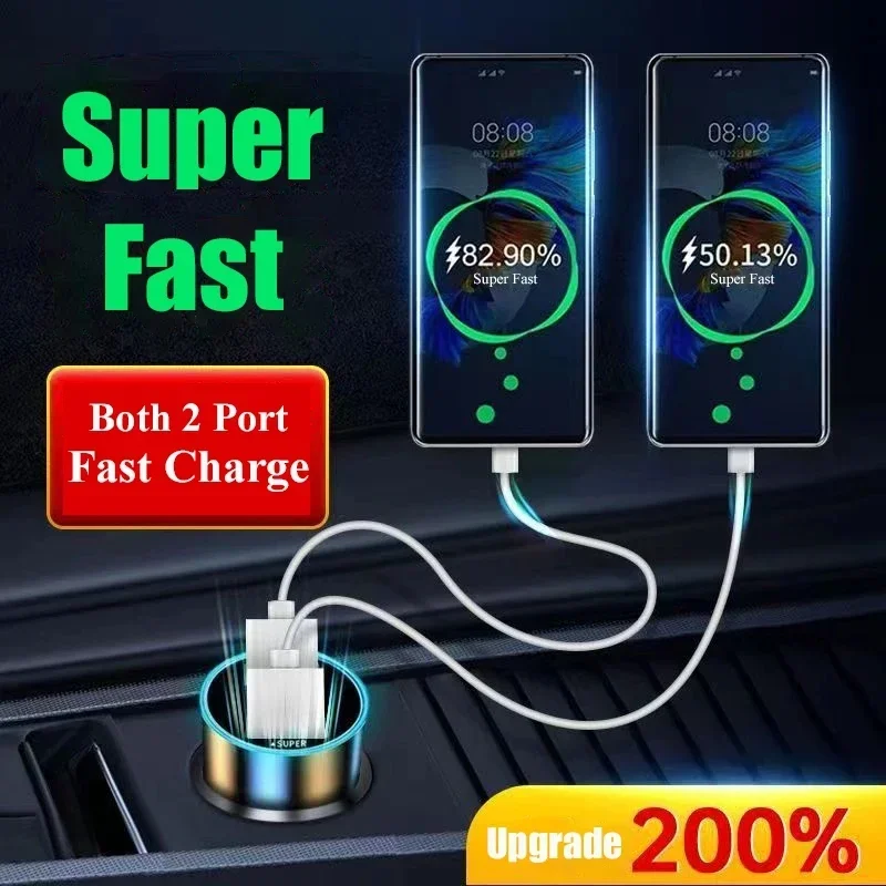 240W Car Charger Dual USB Port 12V Fast Charging For iPhone Samsung Xiaomi Quick Charge Adapter With Digital Display Car Charger